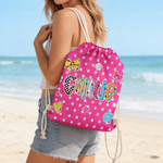 Personalizzato colorato Leopard Plaid Design Drawstring Bag con nome Attività all'aperto Beach Party Birthday Gift per donne Besties Family
