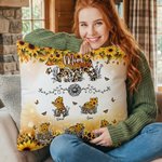 Personalised Bear Mom and 1-6 Baby Bears Sunflower Leopard Print Soft Cushion Cover with Names Home Decor Mother's Day Gift for Mom