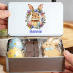 Personalisierte niedliche Hase Geburt Blumenkranz Ostern Keksdose mit Namen Ostern Party Geschenk für Kinder