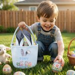 Personalised Crocheted Imitation Rabbit Paw Easter Egg Ears Stripe Easter Basket with Name Easter Party Favor Eggs Hunting Gift for Kids