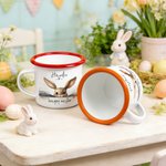 Tazza personalizzata Happy Easter Cute Bunny 12 oz smaltata con nome Festa di Pasqua Regalo di compleanno per bambini