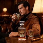 Personalized Vintage Style Whiskey Decanter with Name and Number Bar Accessory Birthday Father's Day Gift for Whiskey Lovers