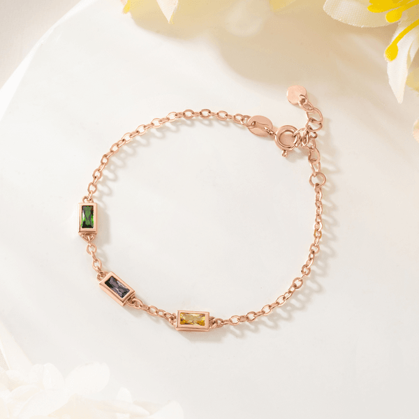 Personalized 1-6 Birthstone Sterling Silver Family Bracelet Dainty Jewelry Birthday Valentine's Day Mother's Day Gift for Women