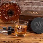 Personalized Retro Initial Whiskey Glass 4 Stones Wooden Box Set with Name Father's Day Birthday Anniversary Gift for Men