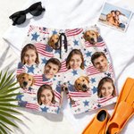 Personlig 1-5 ansiktsfoto amerikansk flagg hurtigtørkende badebukse badeshorts med nettingfôr Independence Day Beach Party gave til menn