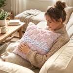 Personalised Heart Multicolor Embroidered Name Design Soft Pillow Cover Home Decor Birthday Gift for Family Friends