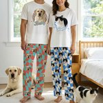 Personalized Colorful Plaid Face Photo Adult Pajamas Set with Name Daily Wear Anniversary Birthday Gift for Couple Pet Lover