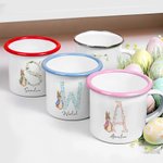 Taza esmaltada personalizada de 355 ml con nombre e inicial floral estilo de Peter Rabbit regalo de Pascua y cumpleaños para niños