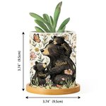 Personalised Cute Floral Butterfly Bear Mom Kid Ceramic Flower Pot with 1-5 Names and Bamboo Tray Mother's Day Birthday Gift for Mom