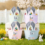 Personalised Crocheted Imitation Rabbit Paw Easter Egg Ears Stripe Easter Basket with Name Easter Party Favor Eggs Hunting Gift for Kids