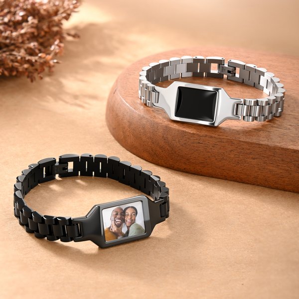 Personalised Heat-Reactive Photo Bracelet with  Engraved Text Meaningful Birthday Holiday Father's Day Gift for Father Brother