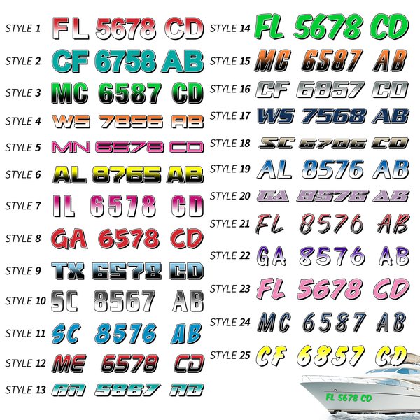 Personlige klistremerker med gradient og tekst for båtregistreringsnummer til båteiere