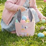 Personalised Crocheted Imitation Rabbit Paw Easter Egg Ears Stripe Easter Basket with Name Easter Party Favor Eggs Hunting Gift for Kids