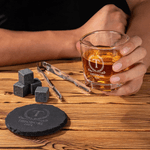 Personalized Retro Initial Whiskey Glass 4 Stones Wooden Box Set with Name Father's Day Birthday Anniversary Gift for Men