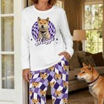 Personalized Colorful Plaid Face Photo Adult Pajamas Set with Name Daily Wear Anniversary Birthday Gift for Couple Pet Lover