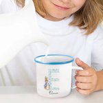 Taza esmaltada personalizada de 355 ml con nombre e inicial floral estilo de Peter Rabbit regalo de Pascua y cumpleaños para niños