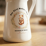 Personalised Cartoon Animal Wreath White Ceramic Vase with Name Home Decoration Mother's Day Birthday Gift for Mom Grandma