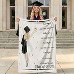 Henkilökohtainen sarjakuva Valmistuminen merkki motivoiva viesti nimi pehmeä heittää peitto vuosi ja nimi Valmistuminen lahja valmistuneille