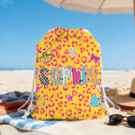 Personalizzato colorato Leopard Plaid Design Drawstring Bag con nome Attività all'aperto Beach Party Birthday Gift per donne Besties Family