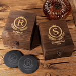 Personalized Retro Initial Whiskey Glass 4 Stones Wooden Box Set with Name Father's Day Birthday Anniversary Gift for Men