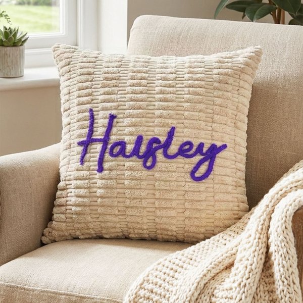 Personalized Multicolour Line Embroidery Name Soft Throw Pillow Cover Home Decoration Daily Use Birthday Gift for Children Family Friends