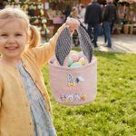 Personalised Crocheted Imitation Rabbit Paw Easter Egg Ears Stripe Easter Basket with Name Easter Party Favor Eggs Hunting Gift for Kids