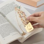 Personalised Birth Flower Butterfly Gold Metal Bookmark with Text and Decorative Chain Daily Use Birthday Gift for Women Book Lovers