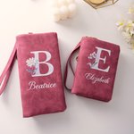 Personalized Pearl Laser Birth Flower PU Leather Folded Wristlet Wallet with Name and Multiple Card Slots Birthday Anniversary Gift for Women