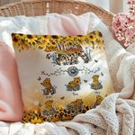 Personalised Bear Mom and 1-6 Baby Bears Sunflower Leopard Print Soft Cushion Cover with Names Home Decor Mother's Day Gift for Mom