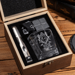 Personalized Retro Initial Whiskey Glass 4 Stones Wooden Box Set with Name Father's Day Birthday Anniversary Gift for Men