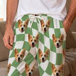 Personalized Colorful Plaid Face Photo Adult Pajamas Set with Name Daily Wear Anniversary Birthday Gift for Couple Pet Lover