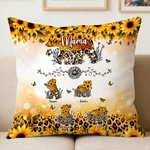 Personalised Bear Mom and 1-6 Baby Bears Sunflower Leopard Print Soft Cushion Cover with Names Home Decor Mother's Day Gift for Mom