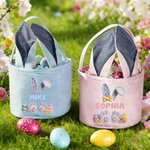 Personalised Crocheted Imitation Rabbit Paw Easter Egg Ears Stripe Easter Basket with Name Easter Party Favor Eggs Hunting Gift for Kids