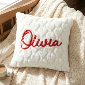 Personalised Heart Multicolor Embroidered Name Design Soft Pillow Cover Home Decor Birthday Gift for Family Friends