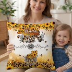 Personalised Bear Mom and 1-6 Baby Bears Sunflower Leopard Print Soft Cushion Cover with Names Home Decor Mother's Day Gift for Mom