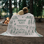 Personalized Line Art Style Moss Green Percy Stripes Adventure Awaits Tassel Soft Throw Blanket with Texts Birthday Camping Gift for Nature Lovers
