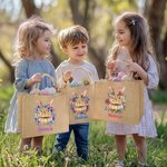 Personalised Cute Easter Bunny Birth Flower Large Capacity Jute Tote Bag with Name Daily Use Easter Gift for Friends Kids