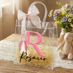 Bolsa de regalo transparente personalizada con nombre inicial Peter Rabbit y lazo regalo de Pascua y cumpleaños para niños y familia