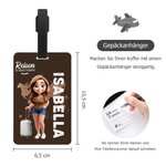 Personalisierter Gepäckanhänger mit Cartoon-Reisefigur | mit Namen Flugzeug- und Kartenmotiv | Reisezubehör | Geburtstag Geschenk für Reiseliebhaber