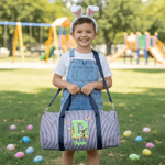 Personalized Cute Bunny Easter Egg Fluff Effect Initial Striped Large Capacity Travel Bag with Name and Shoulder Strap Easter Travel Gift for Kids