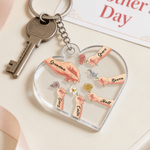 Personalised Birth Flowers Mom Kids Little Hands Heart Shape Acrylic Keychain with Name Mother's Day Birthday Gift for Mom Grandmom