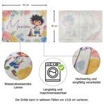 Personalisierte Cartoon Leinen-Platzmatte | mit Blumen und Namen | wasserabweisend | Tischset | Essen Alltag Geburtstag Geschenk für Kinder Familie