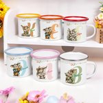 Tazza smaltata 355 ml personalizzata con iniziale e nome, bordo colorato - Regalo di Pasqua per bambini