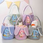 Cesta personalizada de pana y peluche con orejas de conejo lindo nombre e inicial regalo de Pascua y búsqueda de huevos para niños