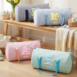 Personalized Cute Bunny Easter Egg Fluff Effect Initial Striped Large Capacity Travel Bag with Name and Shoulder Strap Easter Travel Gift for Kids