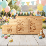 Personalized Engraved Easter Bunny Design FSC Bamboo Charcuterie Cutting Board with Text and Juice Groove Kitchen Decor Easter Gift for Family Friend