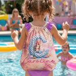 Personalizzato Cartoon Mermaid Initial Drawstring Bag con nome Travel Essentials Beach Party Birthday Gift for Girls Ocean Theme Lovers (Regalo di compleanno per ragazze)