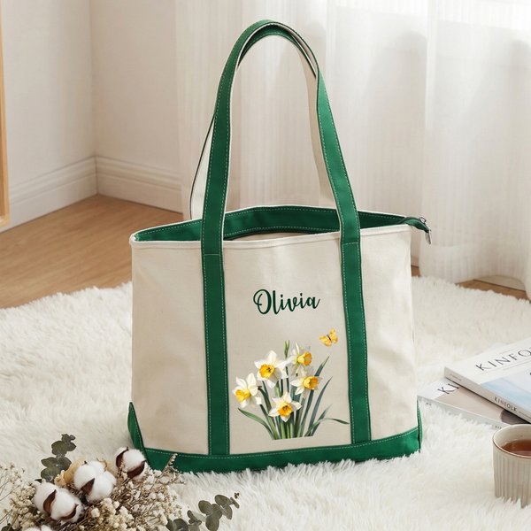 Personalized Birth Flower Multicolor Canvas Tote Bag with Name Anniversary Birthday Bridal Shower Gift for Women Bridesmaids