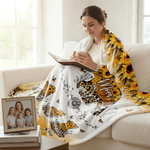 Personalized Sunflower Leopard Watercolor Mama Bear and 1-6 Baby Bears Soft Throw Blanket with Names Home Decor Mother's Day Gift for Mom Grandma