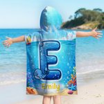 Personalised Cute Ocean Animals Initial Quick Drying Hooded Beach Towel with Name Summer Vacation Beach Party Birthday Gift for Kids